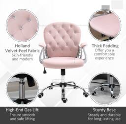 STILVORA Pink Velvet Desk Chair with Adjustable Height - thumbnail 6
