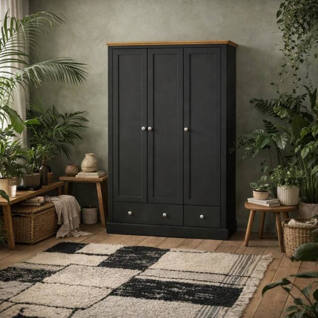 Wyld Haus Ardee 3 Door 2 Drawer Wardrobe Dark Grey & Natural Oak - image 1