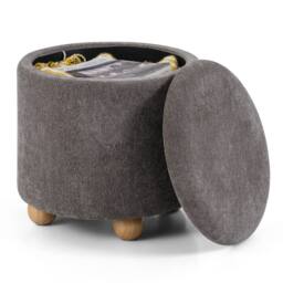 Costway Round Storage Ottoman Chenille Fabric Footrest Stool w/ Removable Lid in Grey - thumbnail 3