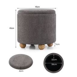 Costway Round Storage Ottoman Chenille Fabric Footrest Stool w/ Removable Lid in Grey - thumbnail 2