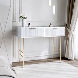 CARME HOME Esme White Dressing Table - Drawers with ribbed front finished - thumbnail 1
