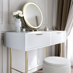 CARME HOME Esme White Dressing Table - Drawers with ribbed front finished - thumbnail 4
