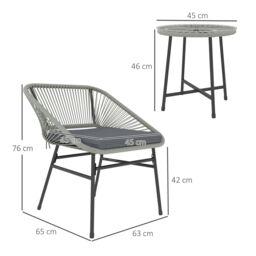 OUTSUNNY Rattan Bistro Set, Small Balcony Furniture with Cushion, Light Grey - thumbnail 3