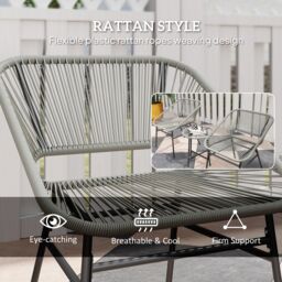 OUTSUNNY Rattan Bistro Set, Small Balcony Furniture with Cushion, Light Grey - thumbnail 5