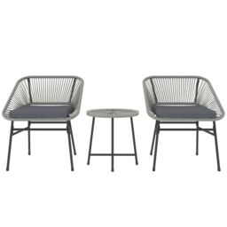 OUTSUNNY Rattan Bistro Set, Small Balcony Furniture with Cushion, Light Grey - thumbnail 2