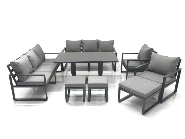 Fimous Garden Sofa Set Aluminium Furniture Rising Dining Tabe Set with 2 Chair 3 Footstools Dark Grey - image 1