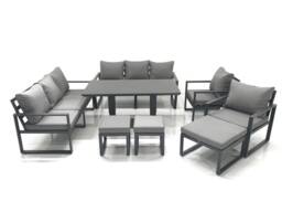 Fimous Garden Sofa Set Aluminium Furniture Rising Dining Tabe Set with 2 Chair 3 Footstools Dark Grey - thumbnail 1