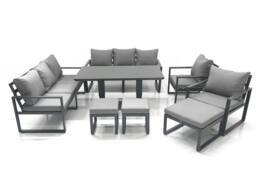 Fimous Garden Sofa Set Aluminium Furniture Rising Dining Tabe Set with 2 Chair 3 Footstools Dark Grey - thumbnail 2