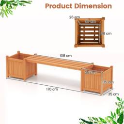 Costway 3-in-1 Outdoor Planter Box w/Bench Patio Bench Seat w/Side Garden Beds in Natural - thumbnail 2