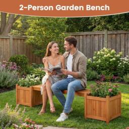 Costway 3-in-1 Outdoor Planter Box w/Bench Patio Bench Seat w/Side Garden Beds in Natural - thumbnail 4