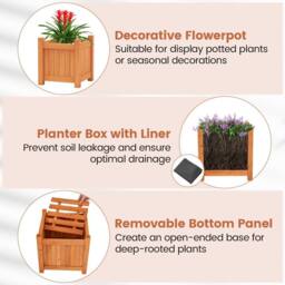 Costway 3-in-1 Outdoor Planter Box w/Bench Patio Bench Seat w/Side Garden Beds in Natural - thumbnail 9