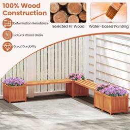 Costway 3-in-1 Outdoor Planter Box w/Bench Patio Bench Seat w/Side Garden Beds in Natural - thumbnail 8