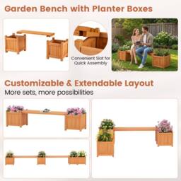 Costway 3-in-1 Outdoor Planter Box w/Bench Patio Bench Seat w/Side Garden Beds in Natural - thumbnail 7