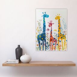 "Artery8 Cute Giraffe Family Blue Orange Pink Watercolour Wall Art Print - Size: W24"" x H32""" - thumbnail 4
