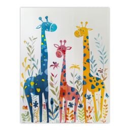 "Artery8 Cute Giraffe Family Blue Orange Pink Watercolour Wall Art Print - Size: W24"" x H32""" - thumbnail 1