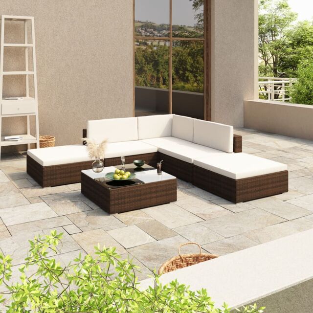 Berkfield Home 6 Piece Garden Lounge Set with Cushions Poly Rattan Brown - image 1