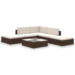 Berkfield Home 6 Piece Garden Lounge Set with Cushions Poly Rattan Brown - thumbnail 2