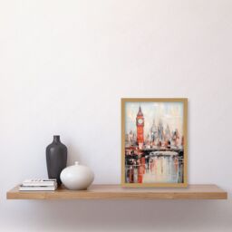 Artery8 Wall Art Print London Skyline Abstract Oil Painting Thick Paint Red Big Ben River Thames Westminster Bridge England City Artwork Framed A4 - thumbnail 2