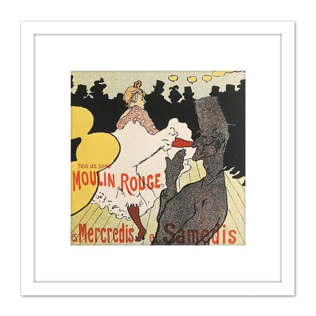 Artery8 Toulouse-Lautrec Dancer La Goulue Moulin Rouge Advert 8X8 Inch Square Wooden Framed Wall Art Print Picture with Mount in White - image 1