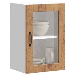 Berkfield Home Kitchen Wall Cabinet with Glass Door¬†Porto Old Wood in Brown - thumbnail 1
