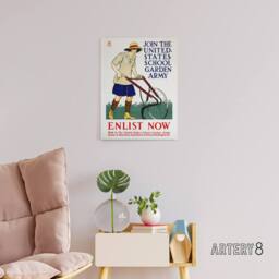 "Artery8 United States School Garden Army Canvas Wall Art Print E Penfield in White - Size: W24"" x H32""" - thumbnail 3
