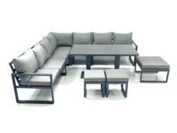 Fimous 10 Seater Outdoor Aluminum Garden Furniture Set Corner Sofa 3 Footstools Adjustable Rising Lifting Dining Table Sets Dark Grey - thumbnail 2