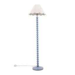 ValueLights Bobbins Powder Blue Floor Lamp with Tapered Natural Linen Scallop Shade in Pale Green - thumbnail 2