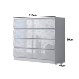 FWStyle Stora Gloss 8 Drawer Modern Chest Of Drawers Extra Deep Storage Space in White - thumbnail 6