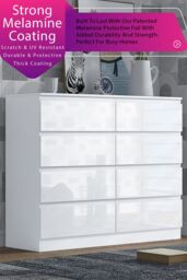 FWStyle Stora Gloss 8 Drawer Modern Chest Of Drawers Extra Deep Storage Space in White - thumbnail 2