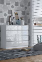 FWStyle Stora Gloss 8 Drawer Modern Chest Of Drawers Extra Deep Storage Space in White - thumbnail 1