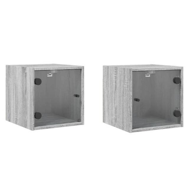 Berkfield Home Bedside Cabinets with Glass Doors 2 pcs Grey Sonoma 35x37x35 cm - Size: 35 x 37 x 35 cm - image 1