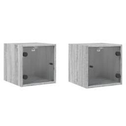 Berkfield Home Bedside Cabinets with Glass Doors 2 pcs Grey Sonoma 35x37x35 cm - Size: 35 x 37 x 35 cm - thumbnail 1