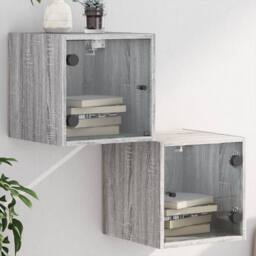 Berkfield Home Bedside Cabinets with Glass Doors 2 pcs Grey Sonoma 35x37x35 cm - Size: 35 x 37 x 35 cm - thumbnail 2