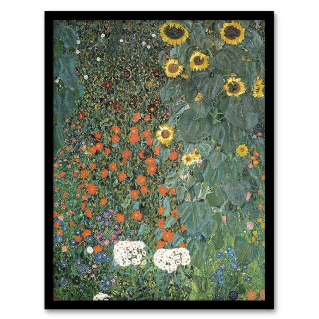 "Artery8 Farm Garden with Sunflowers Vintage Framed Wall Art Print Gustav Klimt in Green - Size: W12"" x H16""" - image 1
