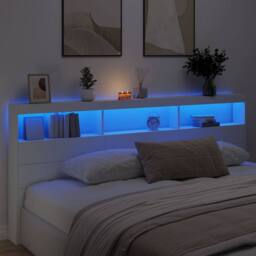 Berkfield Home Headboard Cabinet with LED White 220x17x102 cm - Size: 220 x 17 x 102 cm - thumbnail 4
