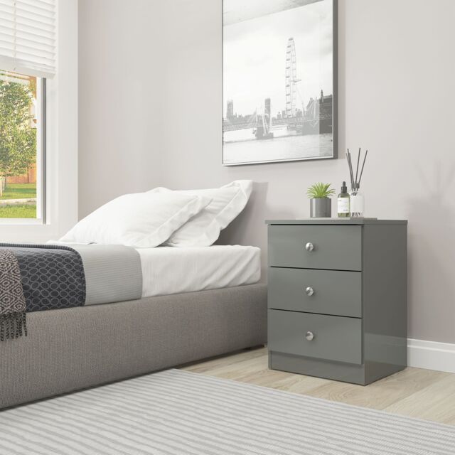 Seconique Denver 3 Drawer Bedside - Grey Gloss - image 1