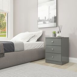 Seconique Denver 3 Drawer Bedside - Grey Gloss - thumbnail 1