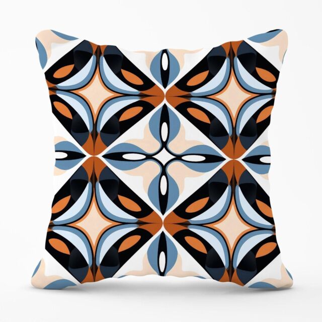 Warren Reed - Designer Brown & Blue Geometric Pattern Outdoor Cushion - Size: 45 cm x 45 cm - image 1