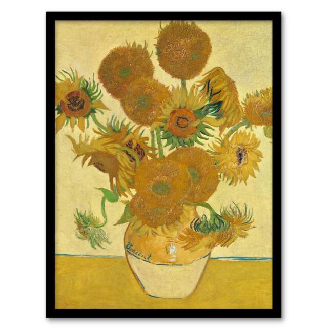 Artery8 Vincent van Gogh Framed Wall Art Sunflowers 1888 Floral Painting in Yellow - Size: A4 - image 1