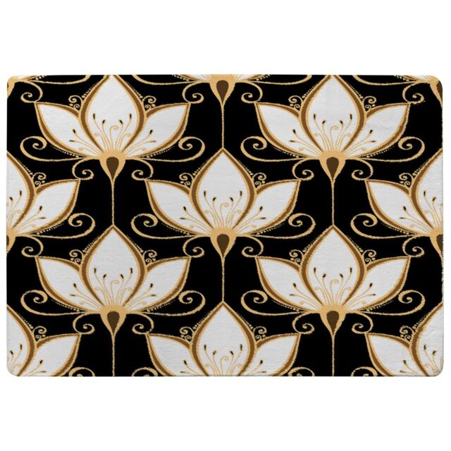 Benjamin Tate Design Black & Gold Floral Pattern Rug in Natural - Size: Large - image 1