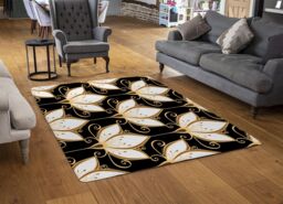Benjamin Tate Design Black & Gold Floral Pattern Rug in Natural - Size: Large - thumbnail 2