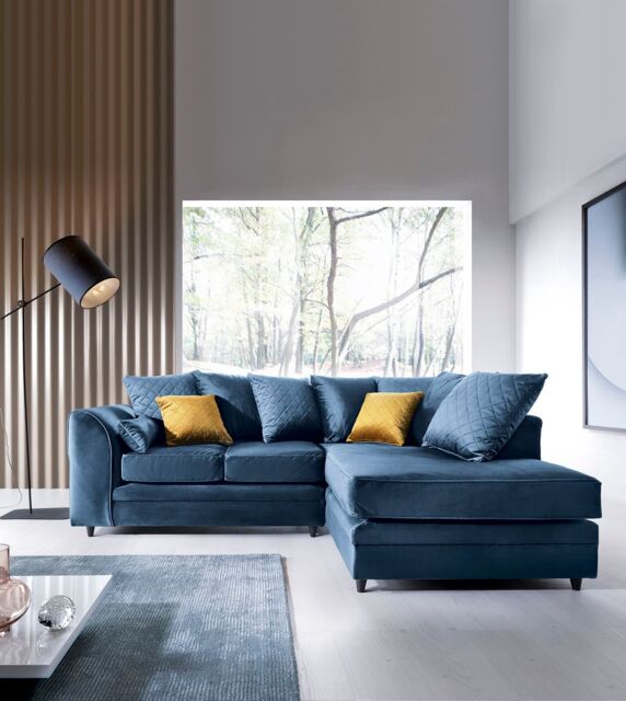 Abakus Direct Chicago Spill-Proof Velvet Right Hand Facing Corner Sofa in Dark Blue - image 1