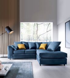 Abakus Direct Chicago Spill-Proof Velvet Right Hand Facing Corner Sofa in Dark Blue