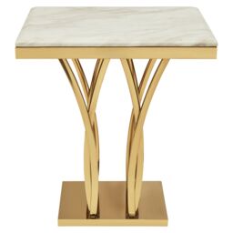 Orsina Stunning White Marble & Gold Side Table, Gold Polished Bedside Table, Square Shaped Table With Marble Top - thumbnail 1
