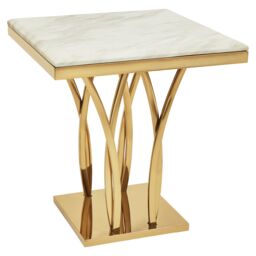 Orsina Stunning White Marble & Gold Side Table, Gold Polished Bedside Table, Square Shaped Table With Marble Top - thumbnail 2