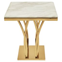 Orsina Stunning White Marble & Gold Side Table, Gold Polished Bedside Table, Square Shaped Table With Marble Top - thumbnail 3