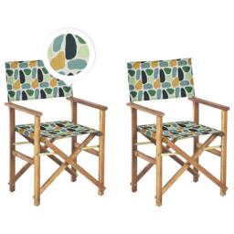 Wyld and Coco Folding Director's Chairs Set 2 Acacia Wood Light Oiled Finish in Green - thumbnail 2
