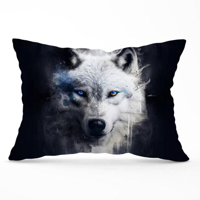 Warren Reed - Designer White Wolf Face Splashart Dark Backgrouns Cushions - Size: 60 cm x 60 cm - image 1