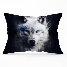 Warren Reed - Designer White Wolf Face Splashart Dark Backgrouns Cushions - Size: 60 cm x 60 cm - thumbnail 1