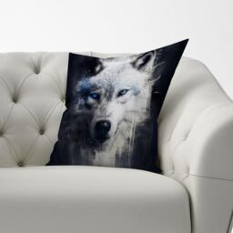 Warren Reed - Designer White Wolf Face Splashart Dark Backgrouns Cushions - Size: 60 cm x 60 cm - thumbnail 3